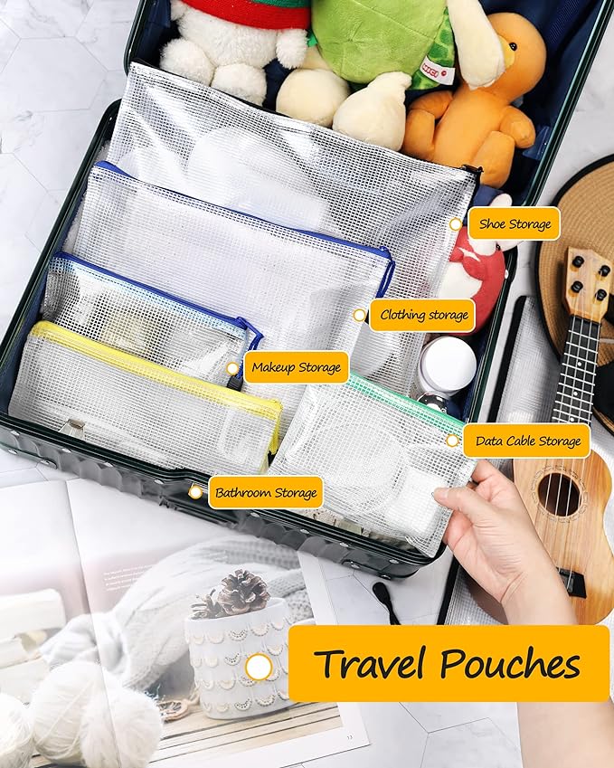 SUNEE Plastic Mesh Zipper Pouch 10x14 in, Extra Large Water-Resistant Zip Bag - Image 4