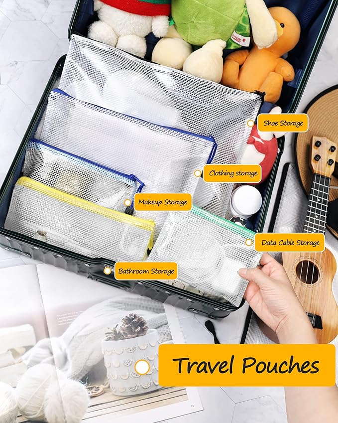 SUNEE Plastic Mesh Zipper Pouch 11x16 in, Extra Large Water-Resistant Zip Bag - Image 5