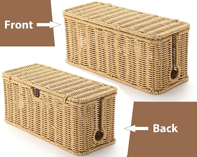 2Pack Large Cable Management Box, Handwoven Imitation Rattan Cord Organizer - Image 6