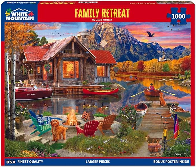 White Mountain Family Retreat Fall Puzzles 1000 Pieces Scenic Lake Cabin Puzzle - Image 3