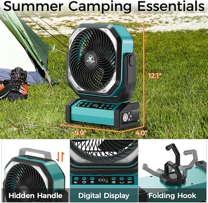 Camping Fan with Light - 20000mAh Rechargeable Battery Fan - Image 7