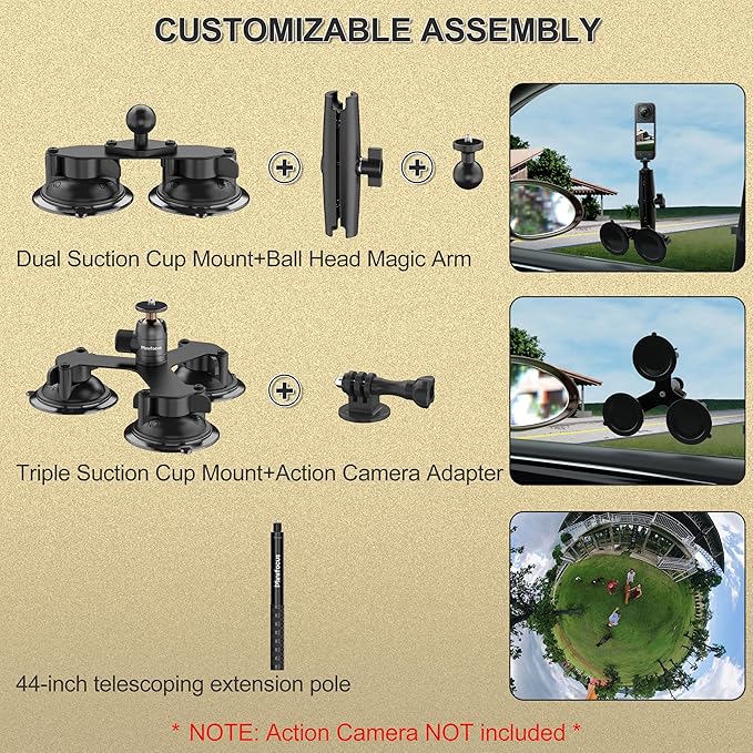 MINIFOCUS Suction Car Mount for Insta360 X5, 5 in 1 Suction Cup Camera Mount Kit - Image 3