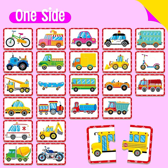 48 Vehicle Matching Puzzles, Self-Correcting Puzzle Match Game Educational - Image 4