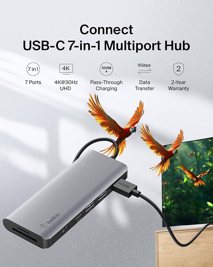 Belkin USB-C Hub, 7-in-1 MultiPort Docking Station - Image 2