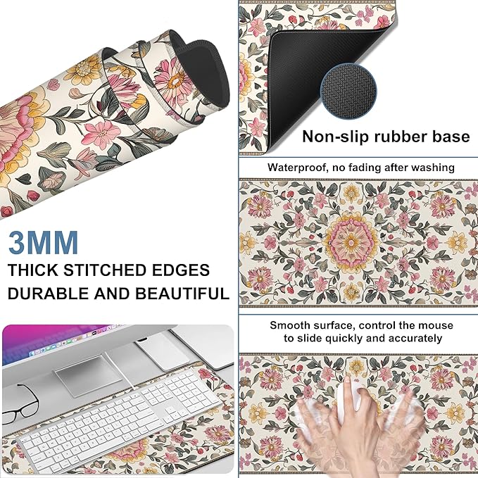 Elegant Carpet Gaming Mouse Pad 3mm Thick Stitched Edge Waterproof Non-Slip - Image 2