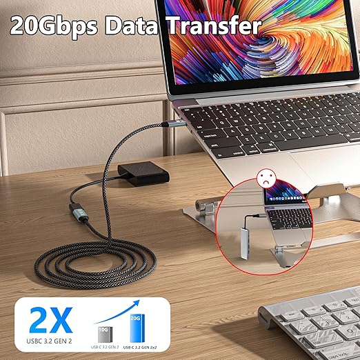 USB C Extension Cable 6.6FT, 20Gbps/240W USB3.2 Type C Extender Cord, 4K@60Hz - Image 4