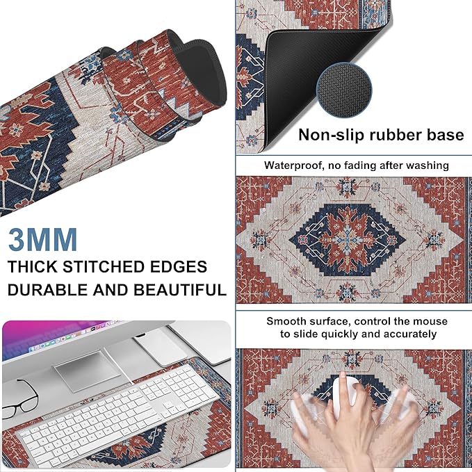 Vintage Style Rug Gaming Mouse Pad 3mm Thick Stitched Edge Waterproof Non-Slip - Image 2