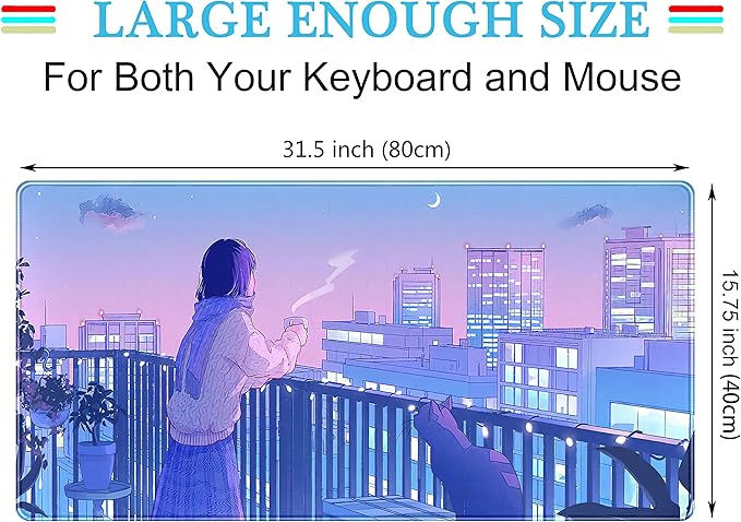 Purple Anime Kawaii Desk Mat Mousepad Cute Cat XXL Large Gaming Japanese Girly - Image 3