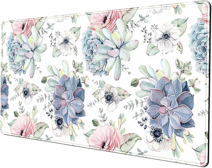Watercolor Succulents Desk Mat, Plants Succulent Roses Desk Pad Protector by LuckyCow