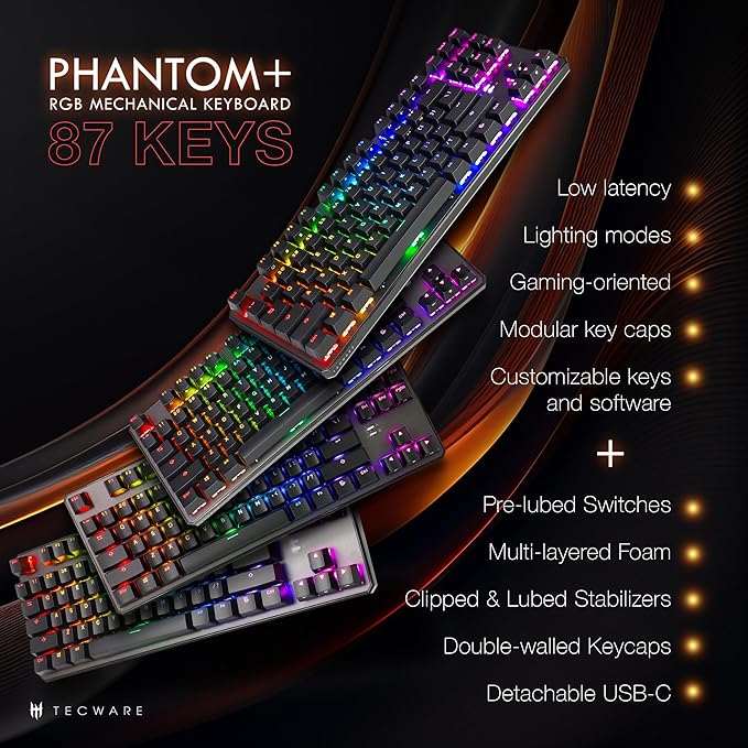 TECWARE Phantom+ 87 Key Mechanical Gaming Keyboard, RGB led, TKL 75% Keyboard - Image 3