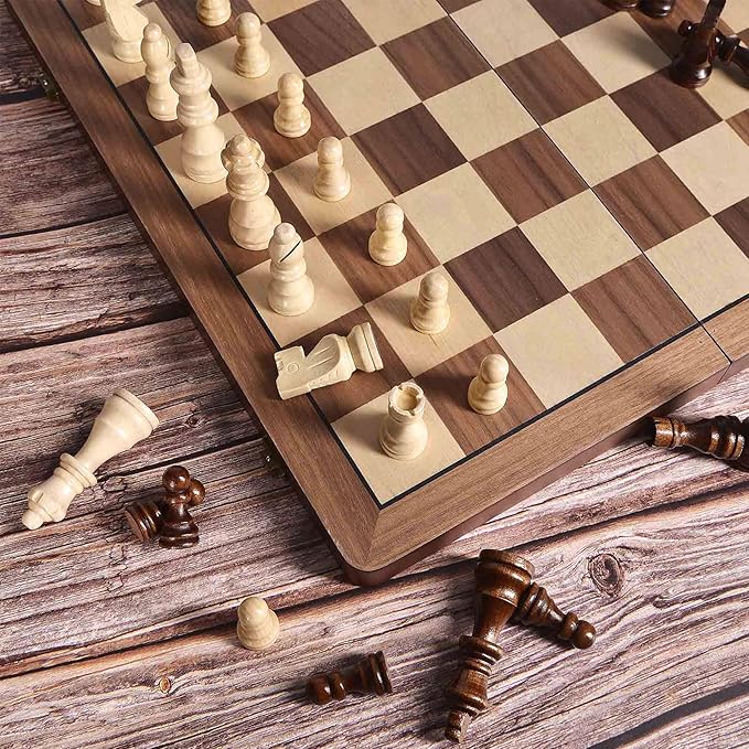 15" Wooden Chess Set with Magnetic Pieces - Image 6