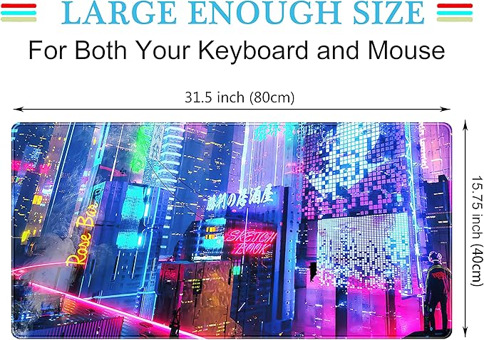 Japanese Street Desk Mat Futuristic Neon City Print Mouse Pad, Exclusive Desk - Image 4