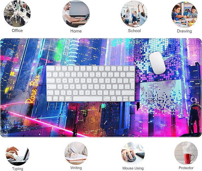 Japanese Street Desk Mat Futuristic Neon City Print Mouse Pad, Exclusive Desk - Image 5