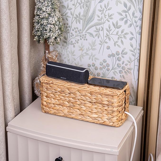 PEMAR Natural Wicker Cable Management Box, Cable Organizer, 2 Open Slots - Image 7