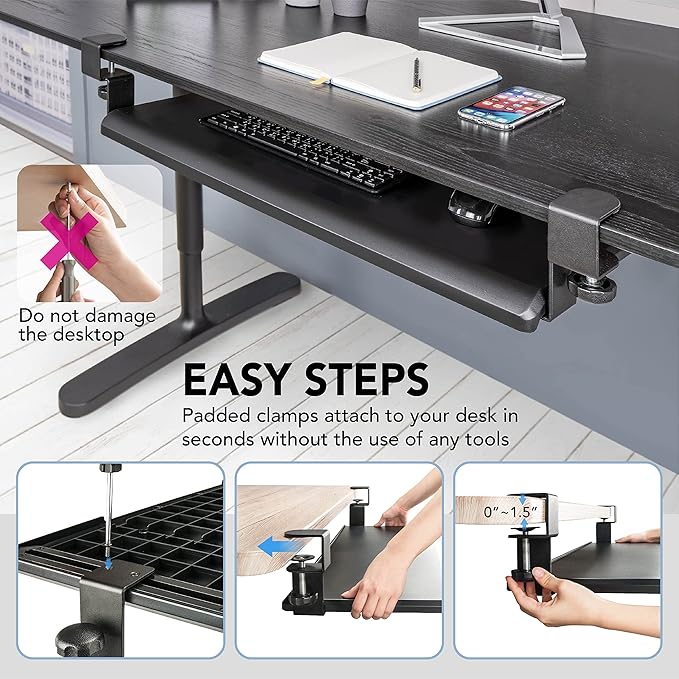 EHO Clamp-On Retractable Adjustable Keyboard Tray, Under Desk Ergonomic - Image 5