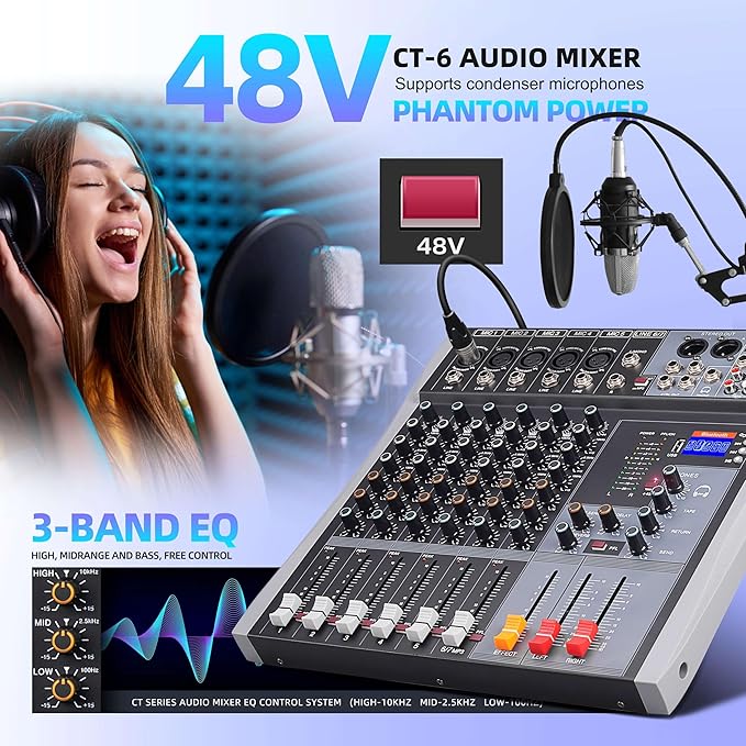 Professional Audio Mixer Sound Board 6 Channel Audio Desk System Interface - Image 6
