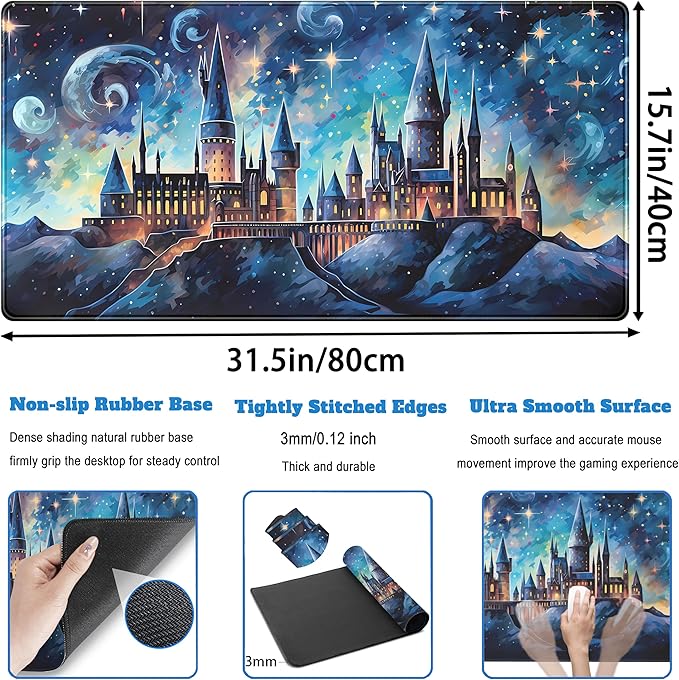 Blue Castle Desk Mat Aesthetic Cute Desk Pad, Extended Large Mouse Pad XXL - Image 4