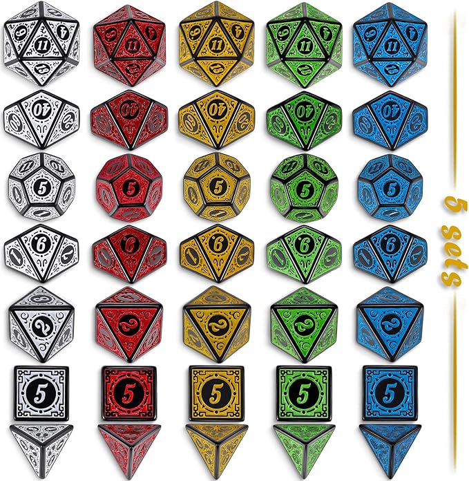 CiaraQ Polyhedral Dice with 5 Pouches, 5 Sets of Retro Dice - Image 3
