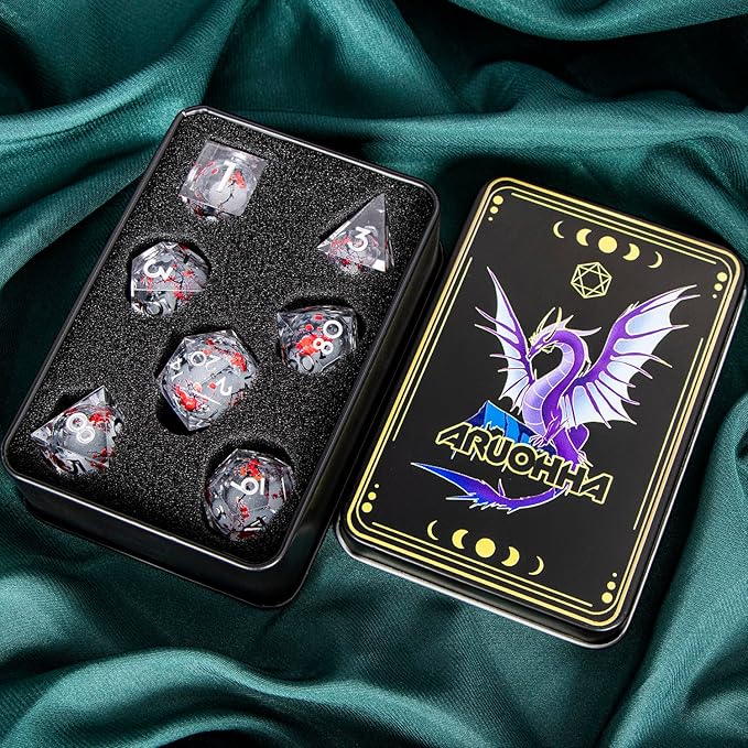 ARUOHHA DND Resin Dice Plum Blossom Liquid Core White Sharp Edge Dragons - Image 7