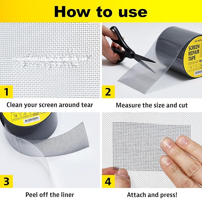 Grey Window Screen Repair Tape, 4 in X 15 FT, Screen Repair Kit - Image 7