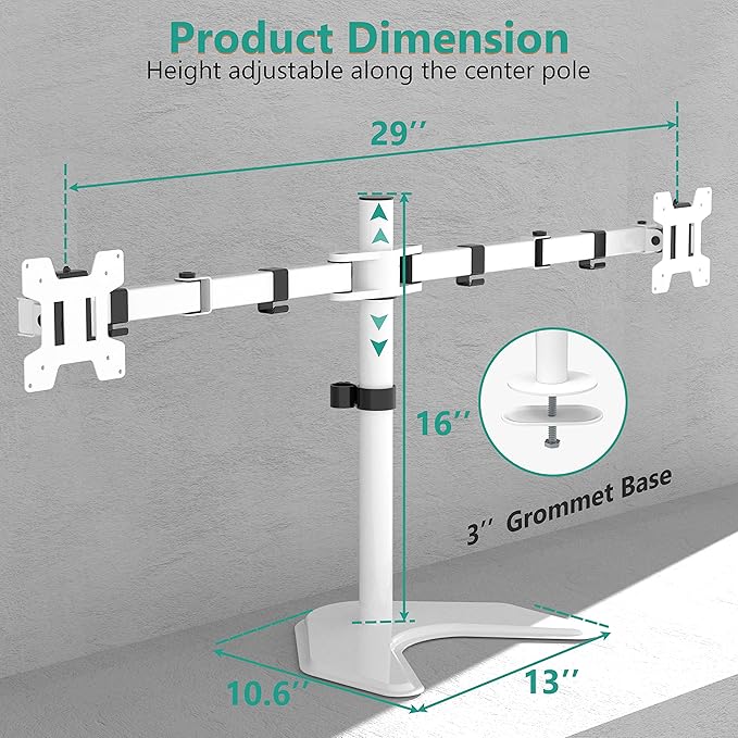 WALI Dual Monitor Stand, Free Standing Desk Mount - Image 5