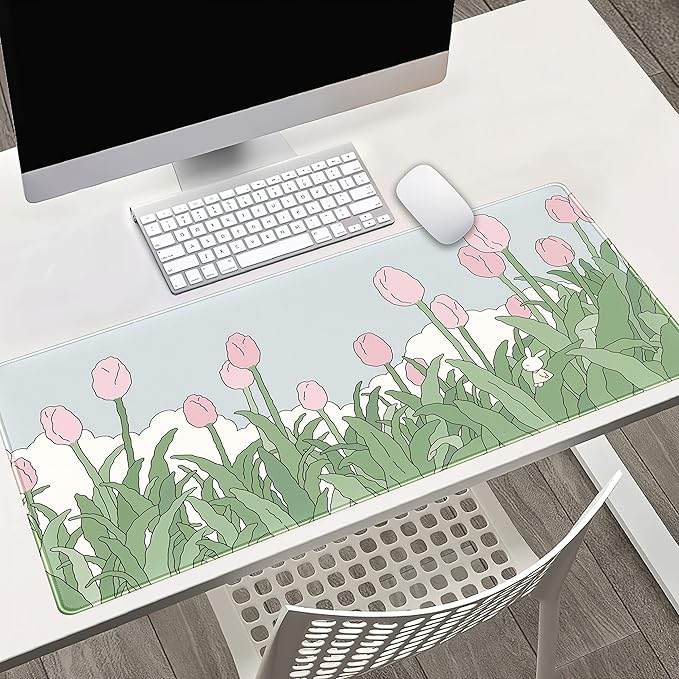 WatercolorTulip Flower Mouse Pads, Extended Gaming Mousepad XXL Kawaii Anime - Image 2