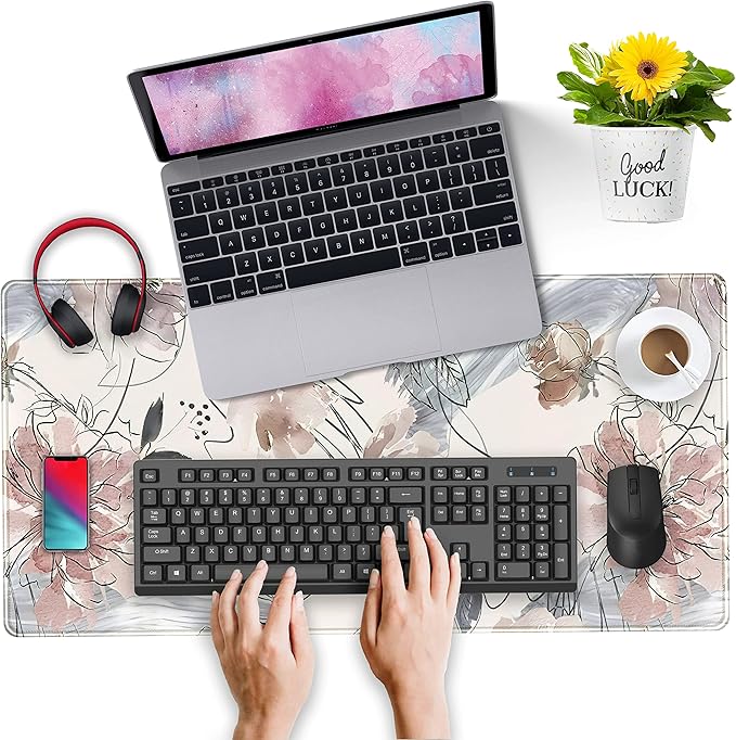 Desk Mat, Abstraction Hand Painted Flowers Extended Gaming Mouse Pad, Cute - Image 4