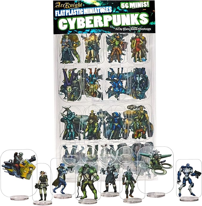 Arcknight Flat Plastic Miniatures: Cyberpunks; 56 Unique Sci-Fi-Themed Minis by Arcknight