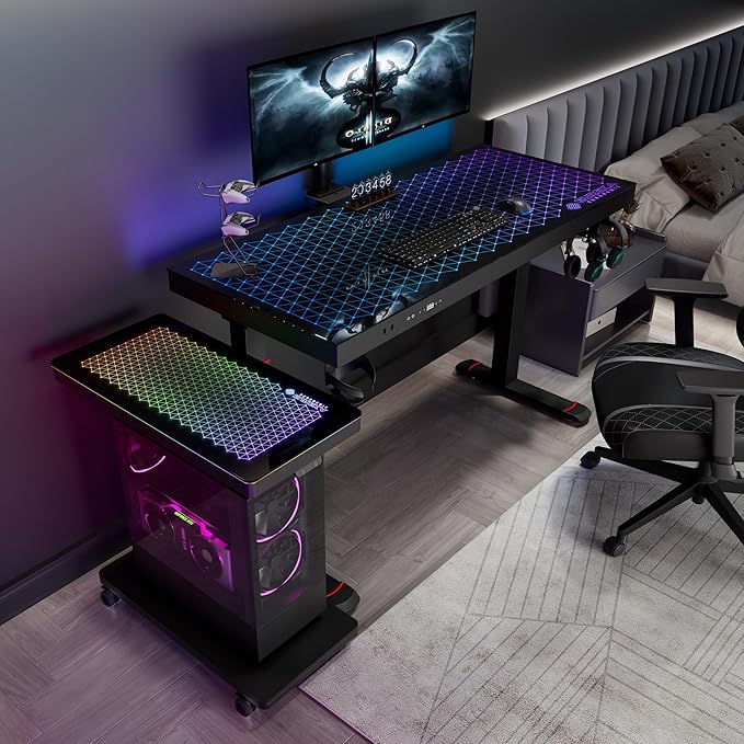 EUREKA ERGONOMIC Height Adjustable Computer Tower Stand, Illuminated Glass - Image 2
