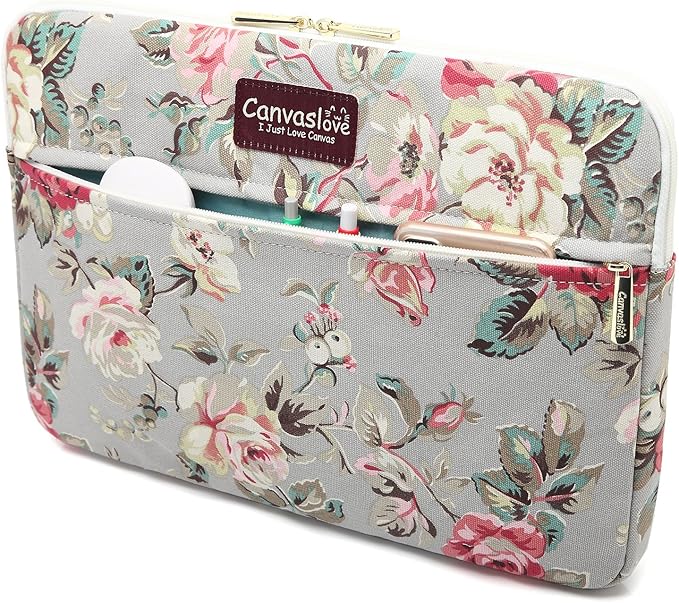 Canvaslove Rose Pattern Canvas Laptop Sleeve Case Bag - Image 2