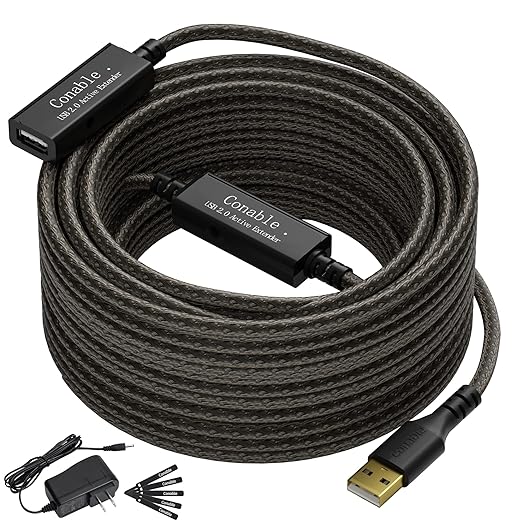 Active USB Extension Cable 100 Feet, USB 2.0 A Male to Female Repeater Cord by Conable