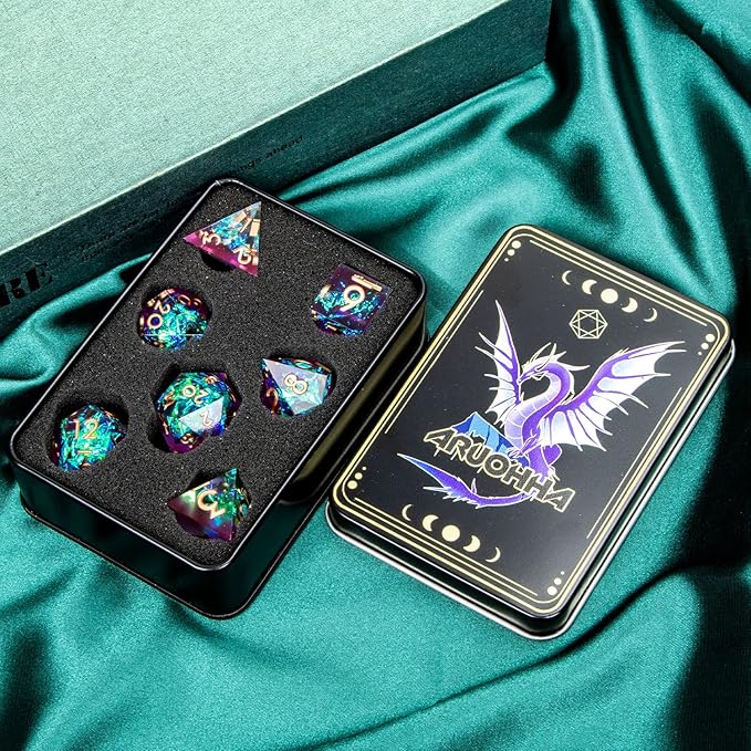 ARUOHHA DND Resin Dice Set 7Pcs Handmade Glitter Inclusions Sharp Edge Dice - Image 7