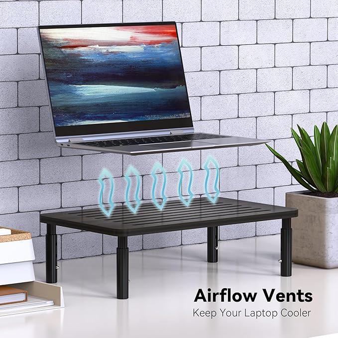2 Pack Bamboo Monitor Stand Riser, 4 Adjustable Height, Laptop Stand - Image 2