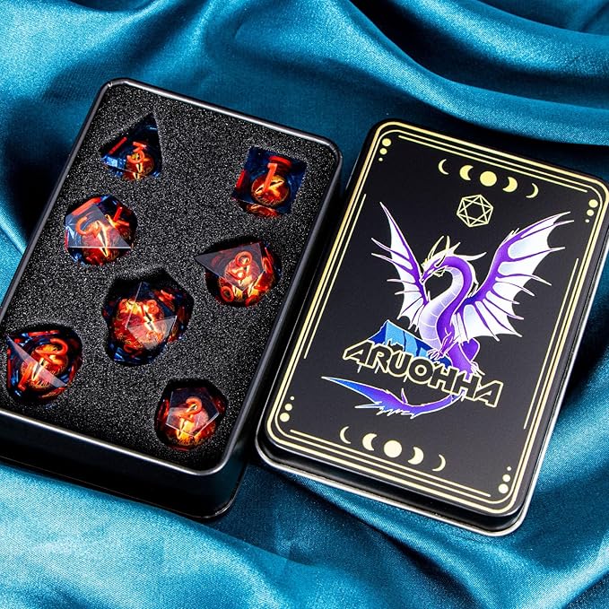 ARUOHHA DND Resin Dice Gazes Eye Dice Blue Red Liquid Core Flaming RPG Sharp - Image 7
