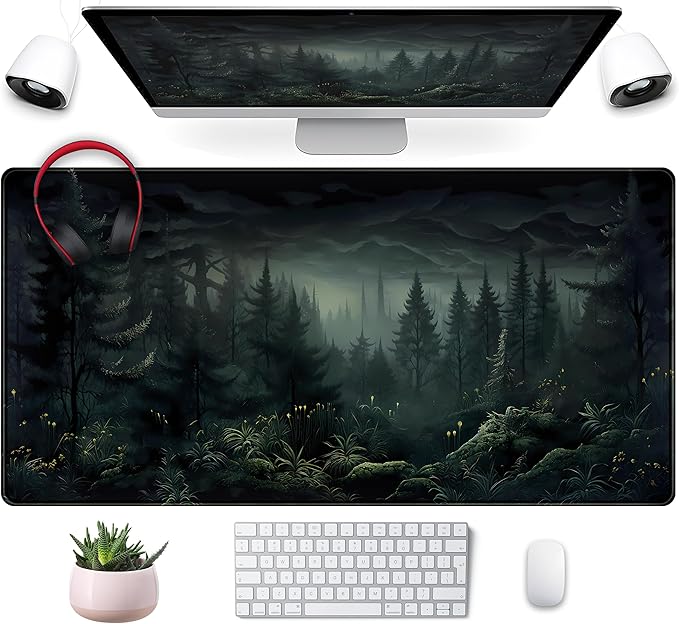 Cute Dark Gloomy Forest Desk Mat, Gothic XXL Large Extended Gaming Mouse Pad Mat by Mechanical+Cattle