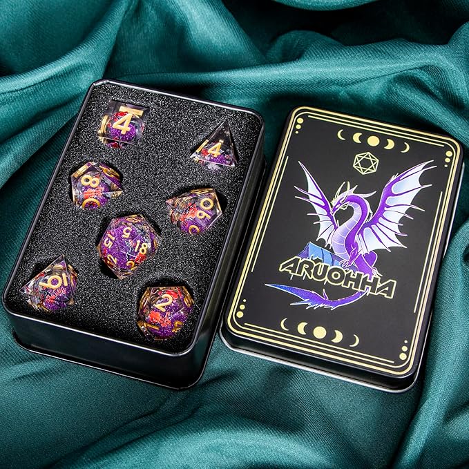 ARUOHHA DND Resin Dice Plum Blossom Liquid Core Purple Sharp Edged Polyhedral - Image 7