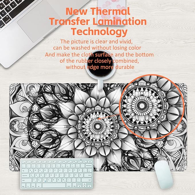 Large Gaming Mouse Pad for Desk, Mandala Flower Desk Pad, 31.5"x15.7" Extended - Image 4