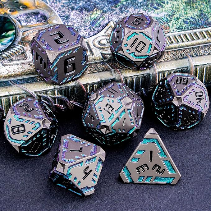 Metal DND Sci-fi Dice Set 7PCS Stripe Polyhedral Dice - Image 6